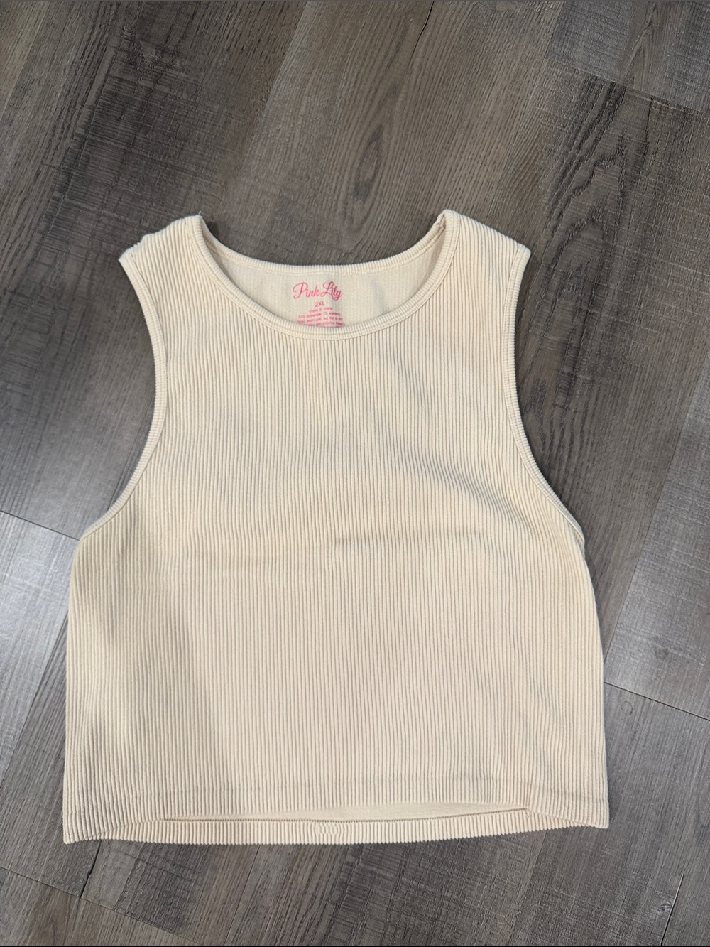 Pink Lily Ribbed Cream Cropped Tank